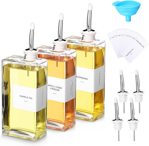Reallnaive 3 Sets Olive Oil Dispenser Bottles for Kitchen with Nozzles Funnel Labels
