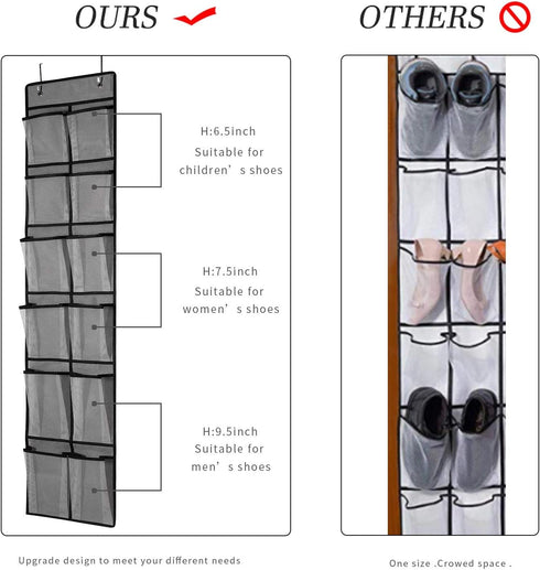 KEEPJOY Over The Door Shoe Organizer 2 Pack, Mesh Pockets Hanging Shoe Rack with Hooks