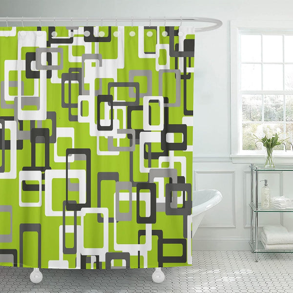 Shower Curtain Set, Modern Lime Green Black Gray White 72"x72" Waterproof Bath Bathroom Curtain with Hooks