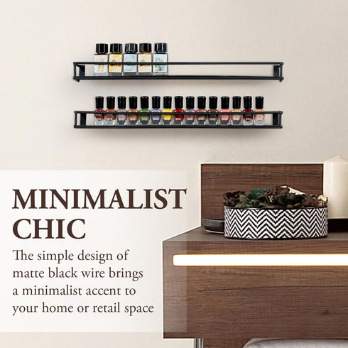 16 Inch Set 5 MyGift Wall Mounted Black Metal Nail Polish and Essential Oil Display Shelves, Kitchen Hanging Racks