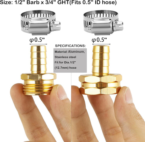 BILAL 3 Set 1/2" Fitting,1/2" 3/4" Garden Hose Repair Connector Kit with Clamps, Fit for Garden Hose Barb x GHT Garden