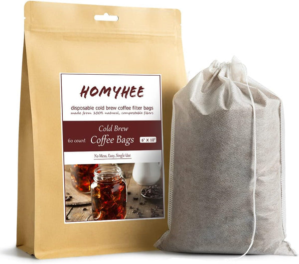 Cold Brew Coffee Bags, 60 Count Disposable Fine Mesh Brewing Bags for Iced Coffee & Tea