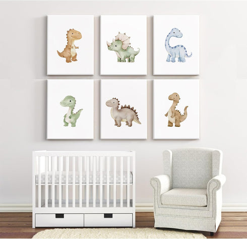 SYYANKK 8x10x6 Inch Dinosaur Nursery Wall Art Kids Canvas Poster Boys Room Wall Decor Watercolor Dino Wall Art Toddler