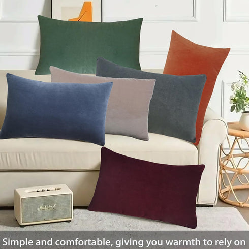 Aitliving Pack 2 12x20" of Cotton Velvet Decorative Velvet Accent Lumbar Throw Pillowcases Slate Grey Soft Solid Both