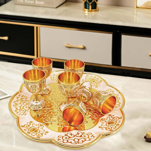 Igtazy Set,Tea Set Vintage Turkish Coffee Pot and Cups Service Including Teapot,Tea Tray and Metal Cups for Wine