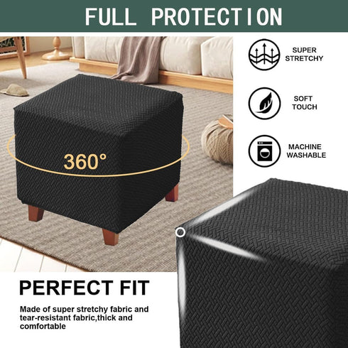 Ottoman Cover Square Jacquard Stretch Square Ottoman Slipcovers Thick Folding Storage Covers Square Footstool Protector