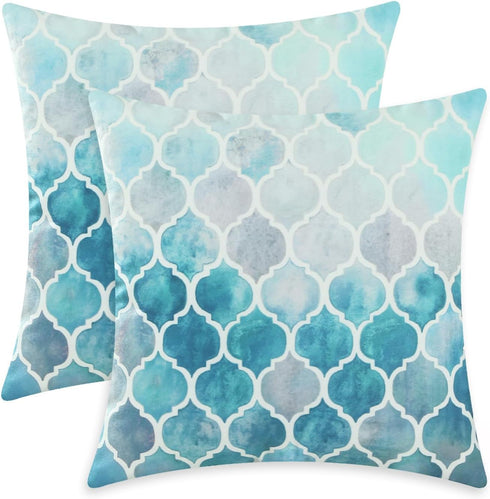 CaliTime Throw Pillow Covers Pack of 2, Cozy Colorful Geometric Trellis Chain Accents, 22 x 22 Inches, Grey Teal