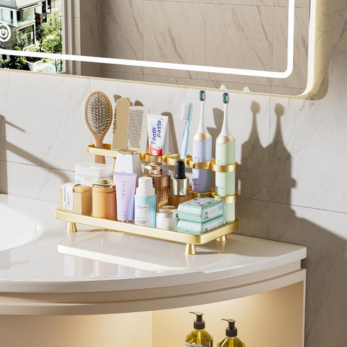 Countertop 5 YOOLENS Electric Toothbrush Holder for Bathroom Metal Slots Toothpaste Razor Mouthwash Organizer, Gold