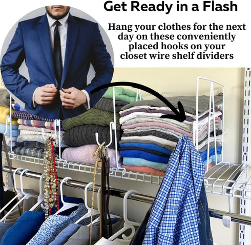 Evelots Wire Shelf Dividers, Extra Closet Organization and Storage, 10 Pack, Tall Shelf Separators, Easy to Clip