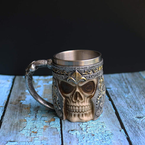 13oz Skull Coffee Mug, Viking Skull Beer Mugs with Stainless Steel Liner, Gift for Men, Father's Day Gifts