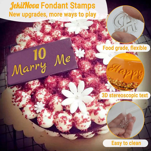 4 PCS Alphabet Letter Fondant Stamps - Upgraded Food Grade Cake Stamp Tool for Biscuit, Cookie, Uppercase, Lowercase,