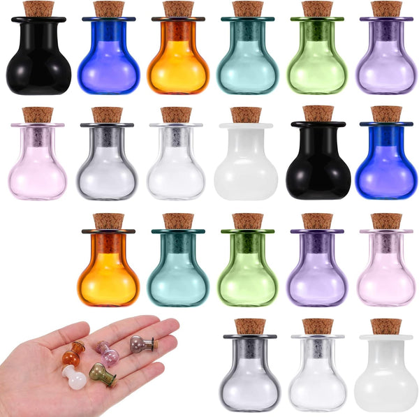 20 Pieces Tiny Spell Jars with Cork, Clear Mini Potion Bottles, Multi Color Small Glass Vial for Wedding Party DIY