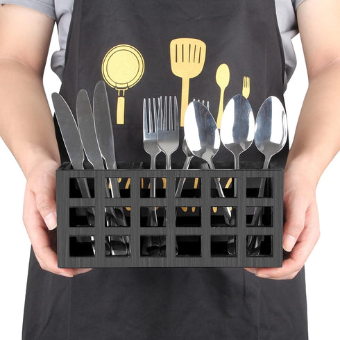 Ayiaren Farmhouse Wooden Silverware Utensil Caddy Cutlery Holder Utensil Holder Organizer for Kitchen Countertop, Party, Table, Fork, Spoon Storage Container Wood Silverware Holder Flatware Caddy by Ayiaren