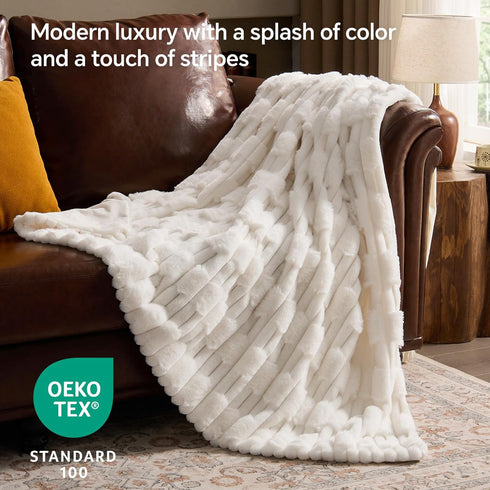 Cozy 60x80 inch, BEDELITE Faux Fur Twin Blanket for Couch - Super Soft & Plush Striped Blanket for Sofa and Room Decor