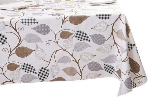 Heavy Duty Vinyl Tablecloth with Flannel Backing, Waterproof Oil-Proof Plastic Table Cover for Indoor/Outdoor (Leaves,
