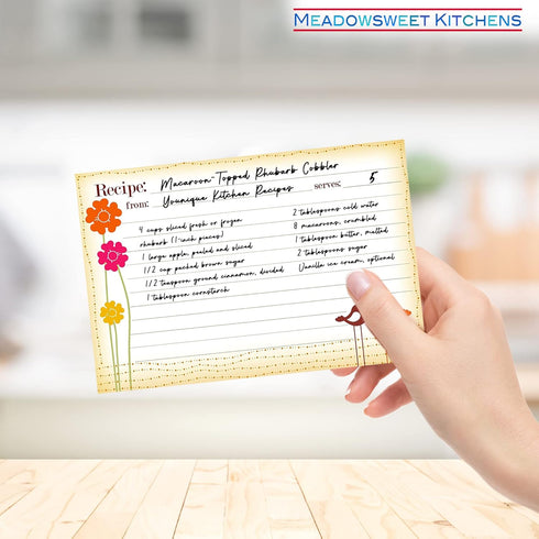 Meadowsweet Kitchens Recipe Card Set - 25 Double Sided 4 x 6 Inch Cards, Singing Birds