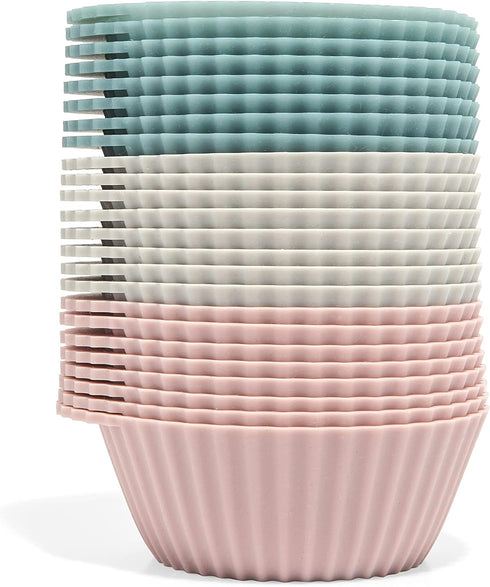 The Silicone Kitchen Reusable Silicone Baking Cup, Muffin Liners for Cupcakes, BPA Free, 24 Pack, Pink Gray Blue