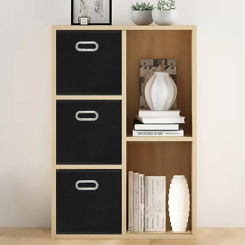 Black Fabric Storage Bins Cube, 11x11x11 Fabric Cubby Organizer Baskets with Handle, Foldable Basket for Closet, Set of