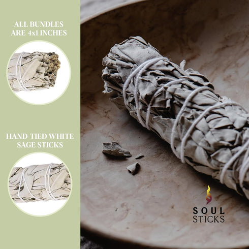 SOUL STICKS 4 Inch 12-Pack Organic California White Sage Smudge Sticks for Home Cleansing, Meditation & Smudging Rituals