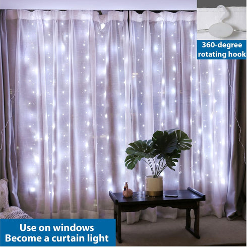 ZSJWL 3.3×5ft Short Curtain Lights with 8 Hook for Small Windows, 96 LED White Photo Clips String Light with Remote