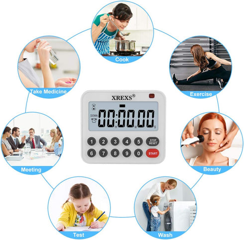 XREXS Digital Kitchen Timer, Magnetic Countdown Timer with Loud Alarm and Mute Option, Large Display
