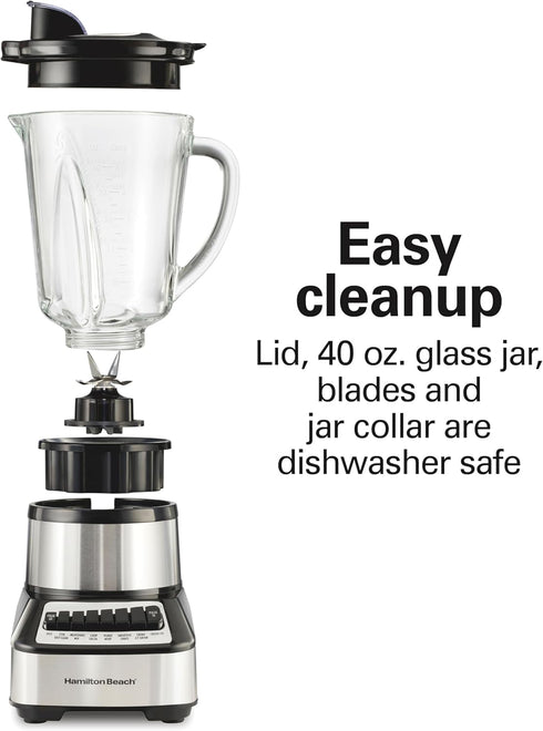 Wave Crusher Blender for Shakes and Smoothies, 40 Oz Glass Jar, 14 Functions, Black + Stainless Steel by Hamilton Beach