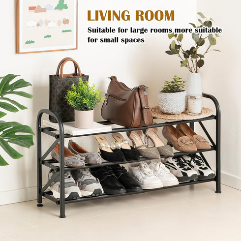 3-Tier ClosetAdjustable Closet Expandable Shoe Rack for Shoe RackBlack Metal Free Standing Shoe Rack for Entryway
