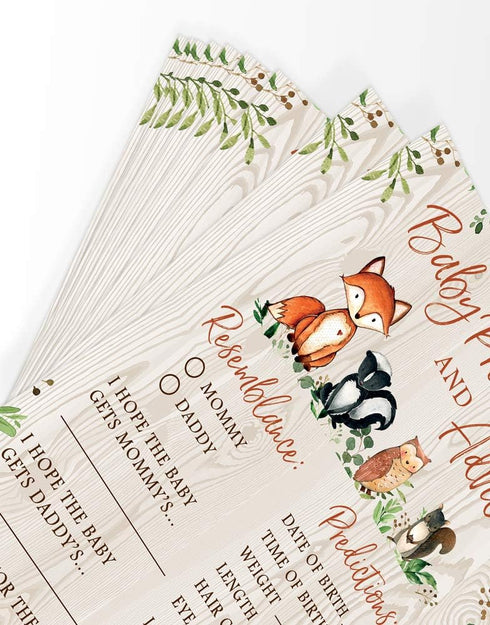Baby Predictions & Advice for New Parents, Set of 50 Cards, Woodland Baby Shower Activity, Gender Neutral Theme