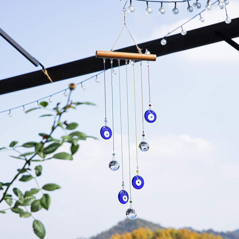 YU FENG Hanging Crystals Suncatcher Ornament - Turkish Blue Evil Eye Decor Crystal Ball Prisms for Window Garden