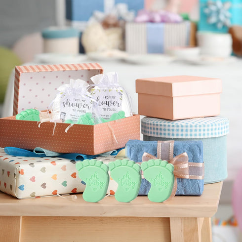 Dimsile 50 Sets Baby Shower Soap Favors for Guests - Mini Handmade Footprint Scented Soap with Thank You Cards