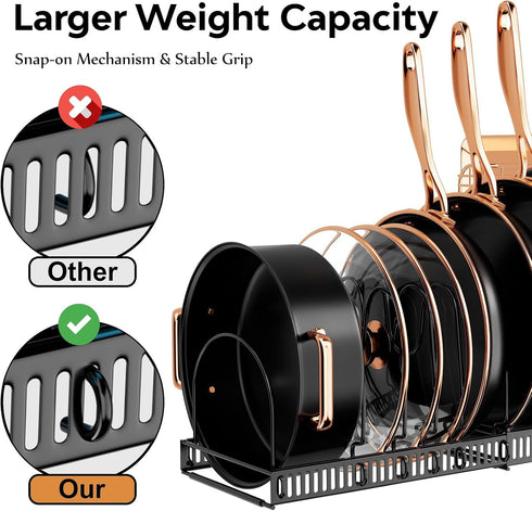 Expandable Pot and Pan Organizer Rack - Space-Saving Kitchen Cabinet Storage Solution