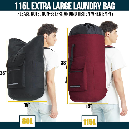 Large Laundry Bag 115L with 4 Pockets, Shoulder Straps, Heavy Duty, Travel Laundry Bag XXL, College Laundry Bag for