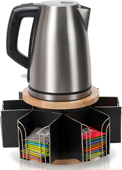 Made Easy Kit Metal Carousel Tea Bag Organizer & Kettle Stand Caddy-