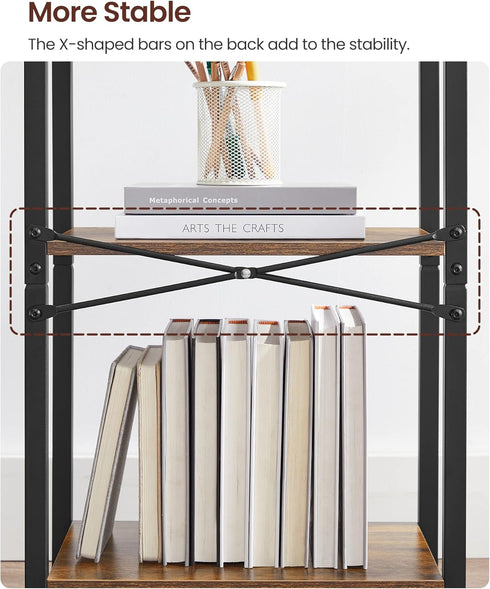 VASAGLE 4-Tier Tall Bookshelf, Industrial Style Bookcase with Steel Frame for Living Room, Home Office, Rustic Brown