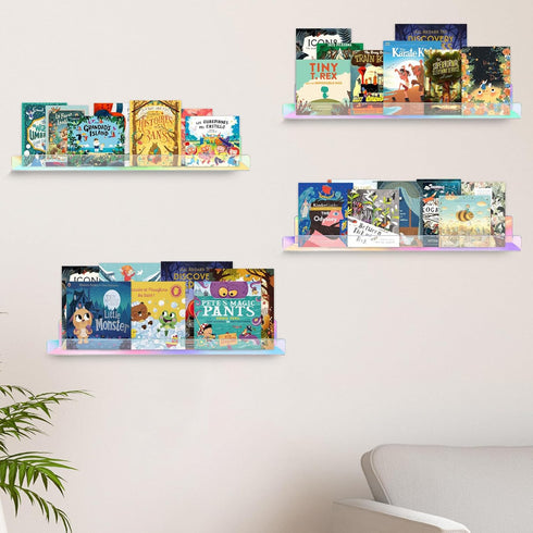 4 Pack 15" Dezzer Acrylic Shelves for Wall, Acrylic Floating Shelves for Bathroom Bedroom, Invisible Bookshelf Wall