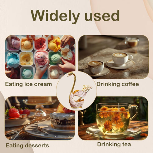 Decorative Gold Swan Base Holder with 6 Pcs Coffee Spoon Set, Creative Dessert Spoons