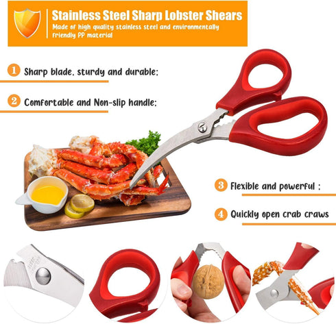 TORINALITAL 4 Pack Kitchen Seafood Scissors for Crab Legs, Crab Leg Scissors Lobster Shell Cracker, Lobster Shrimp