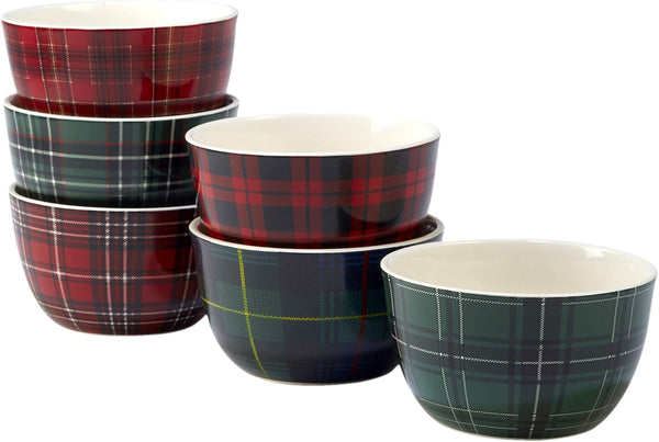 Certified International Christmas Plaid 5.5" Ice Cream Bowl, Set of 6 Assorted
