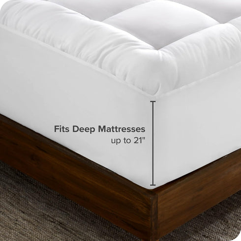 Bare Home Queen Mattress Topper, Cotton Top Fitted Mattress Cover, Cooling Breathable Air Flow, Soft Noiseless Mattress