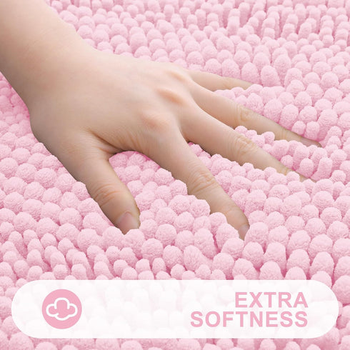 Grandaily Chenille Striped Bathroom Rugs, Extra Thick Non-Slip Soft Plush Bath Mats, Pink 30x20
