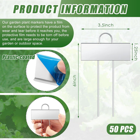 50 3.5'' 1.25'' 6'' Landhoow Pcs Large Garden Plant Markers Metal Plant Labels Sign x with Stake Weatherproof