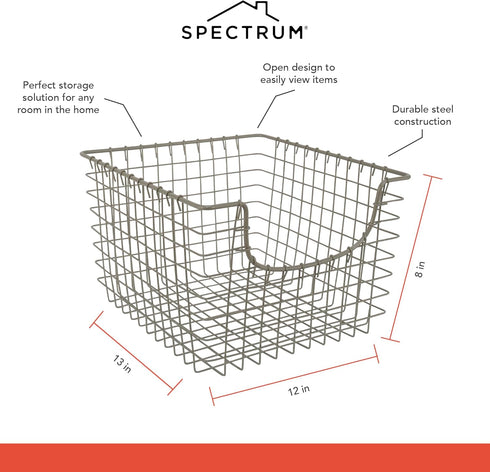 Spectrum Diversified Scoop Wire Basket, Vintage-Inspired Steel Storage for Kitchen, Pantry, Bathroom