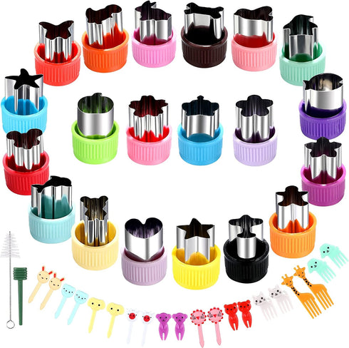 Vegetable Cutter Shape Set - Mini Cookie Cutters for Decorating Food, Children's Baking Accessories (20PCS+20Fork)