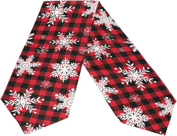 WOOR Double-Sided Snowflakes Table Runner - 13 x 70 Inches Buffalo Plaid Background, Christmas Table Cloth for Holiday