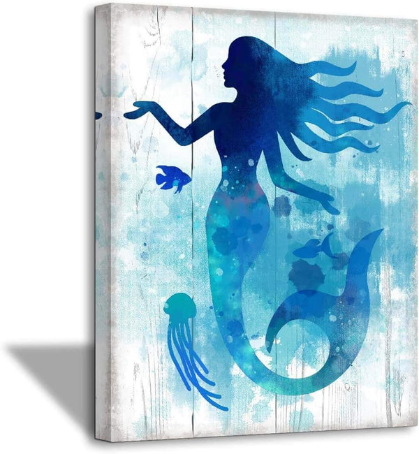 The Little Mermaid Bathroom Pictures Gallery Wall Decor for Girls Bedroom, Modern Home Artwork, Watercolor Canvas