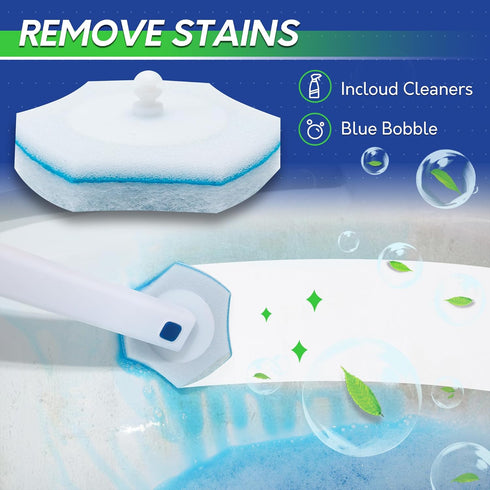 BOOMJOY Disposable Toilet Brush Set with 15 Wand Refills, Toilet Bowl Cleaner Wand with Holder for Bathroom