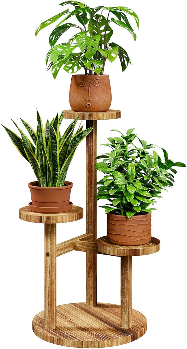 Bamworld 3 Tier Plant Stand Indoor, Corner Wood Plant Shelf for Multiple