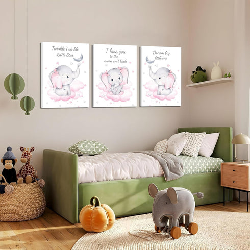 DXOAGXQ decoration(12X16X3 Watercolor Elephant Family Framed Canvas Wall Art,Elephant Nursery Canvas Wall