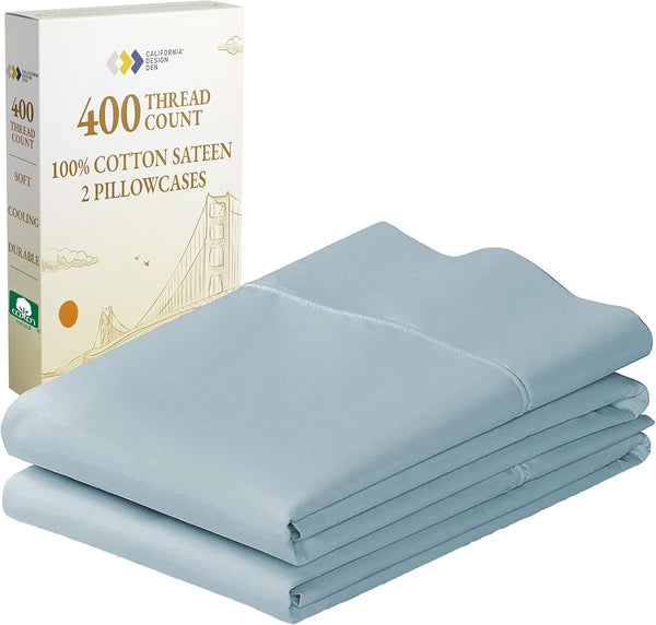 California Design Den King Size Pillowcase Set – 400 Thread Count, 100% Cotton Sateen, Luxury Set of 2, Sky Blue