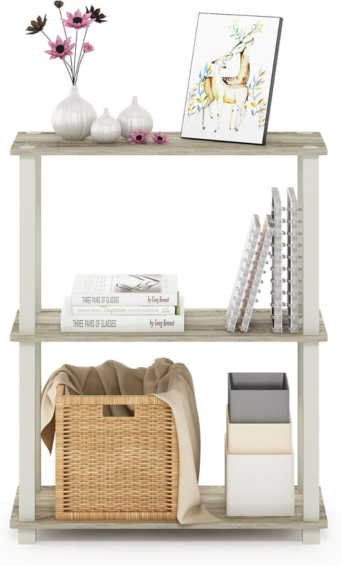 Furinno Turn-S-Tube 3-Tier Compact Display Rack, Multipurpose Shelf with Square Tube, Sonoma Oak/White